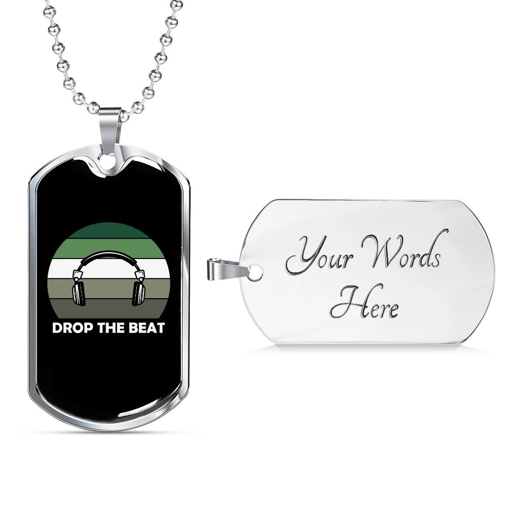 Musician Necklace Drop the Beat Personalized Engraved Silver Dog Tag Necklace C